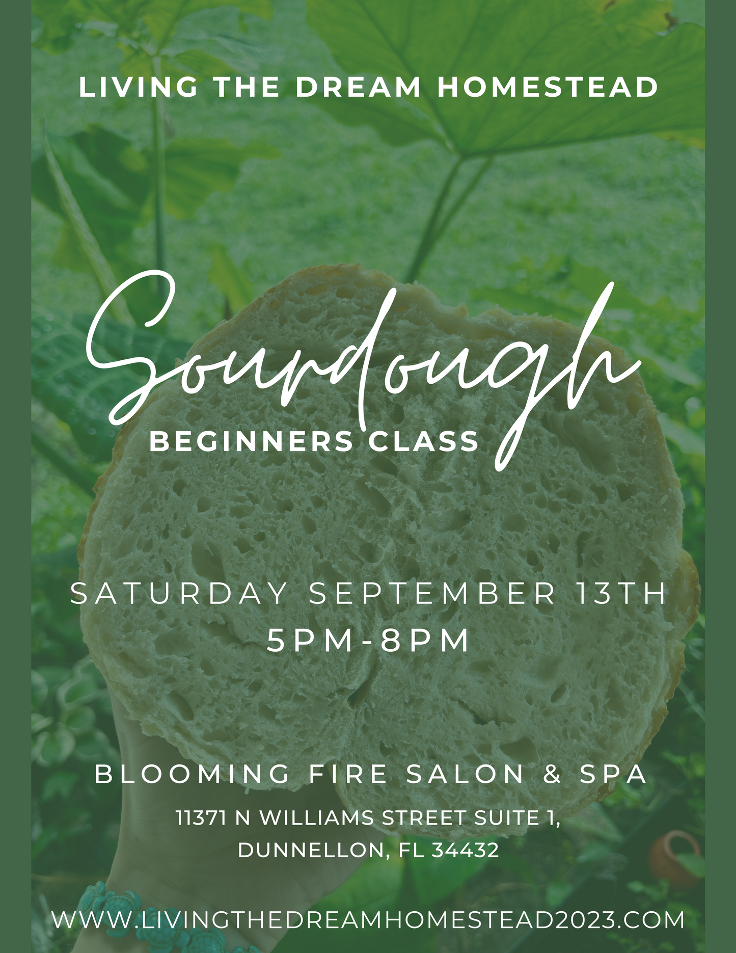 Beginners Sourdough Class September 13Th ✨PLEASE BRING LARGE MIXING BOWL✨ (Dunnellon)